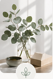 Ceramic vase with greenery in soft clinic light