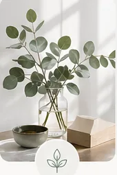 Ceramic vase with greenery in soft clinic light